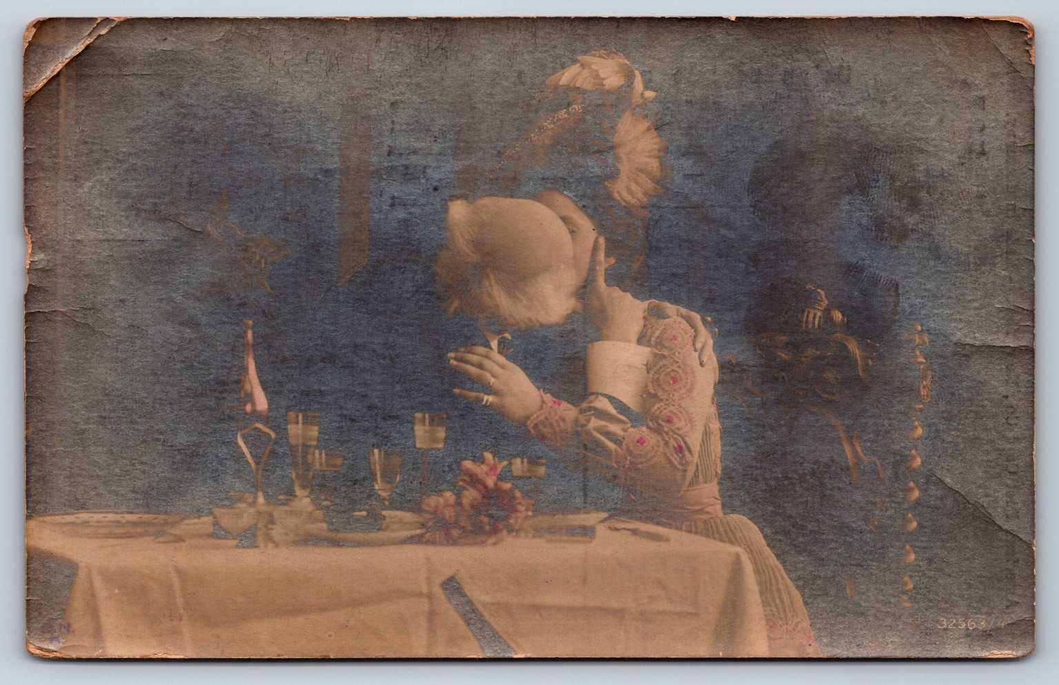 RPPC Edwardian Woman at Table, Elegant Dress, American Post Card Co. 1909