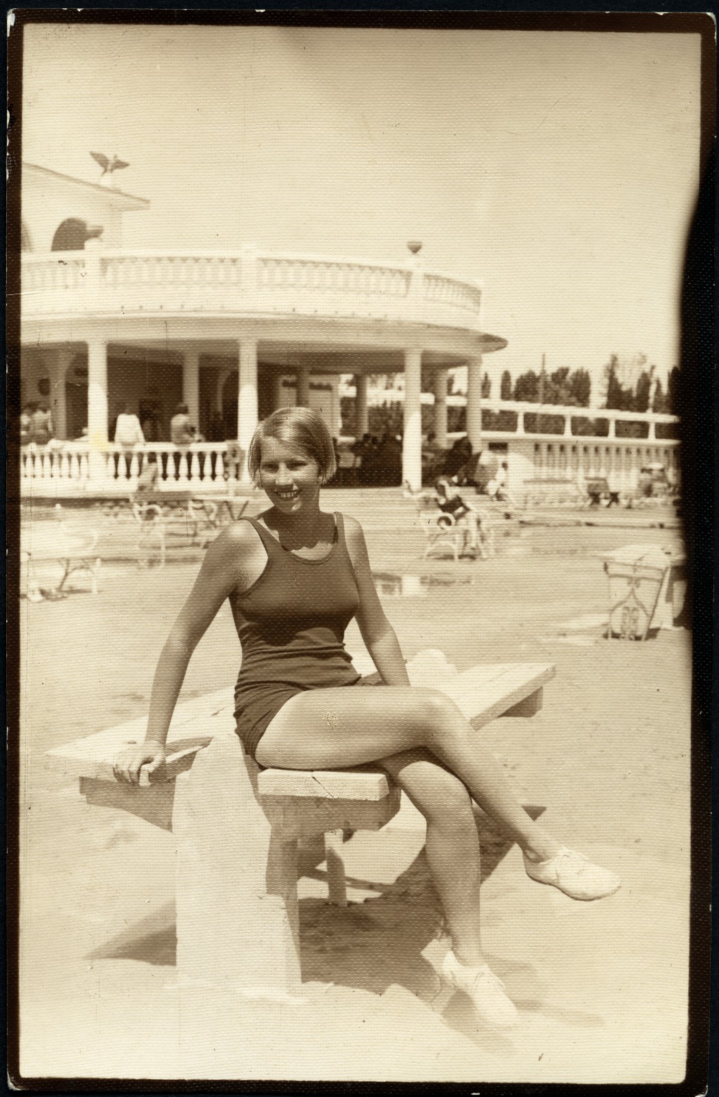 pretty blonde girl in swimsuit, Balatonfüred, Vintage fine art Photograph, 1920\'