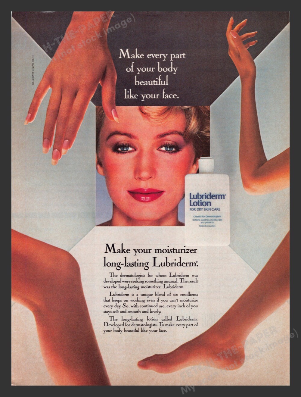 Lubriderm 1980s Print Advertisement Ad 1984 Lotion Face, Legs, Arms, Hands