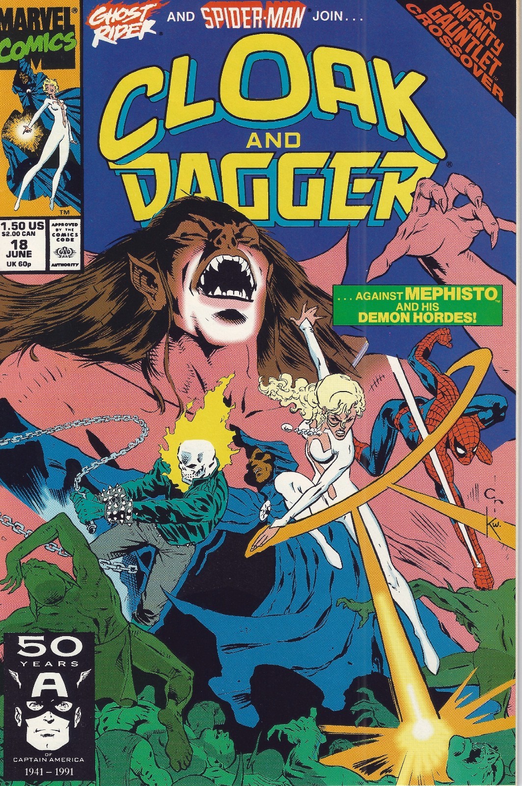 Cloak and Dagger #18 Marvel 1991 Ghost Rider Spider-Man Mephisto