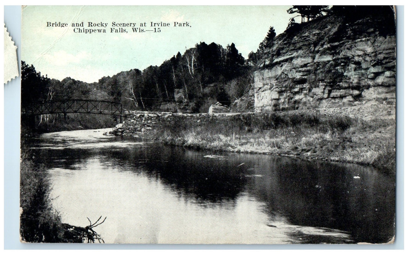 c1910's Bridge And Rocky Scenery Irvine Park Chippewa Falls WI Unposted Postcard