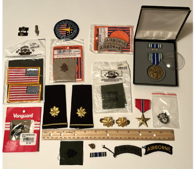 Vintage US Army Military Pin Medal Flag Case Package Lot