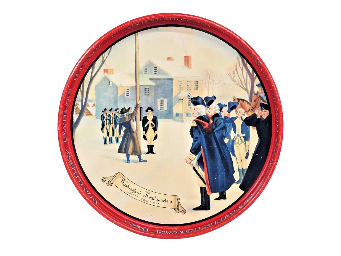 Vintage Scheidt\'s Valley Forge Beer Rams Head Ale Metal Tray Washington HQ 1777