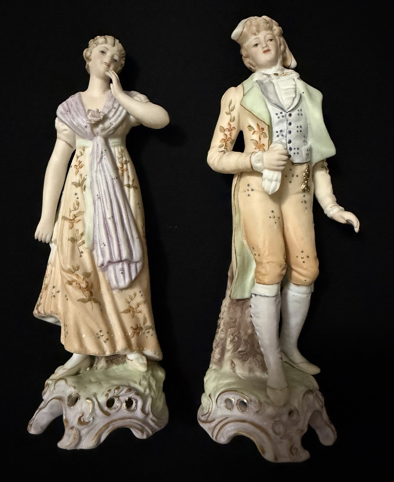 Vintage Arnart Creation porcelain/bisque Victorian-style figurines #S 6728 Japan