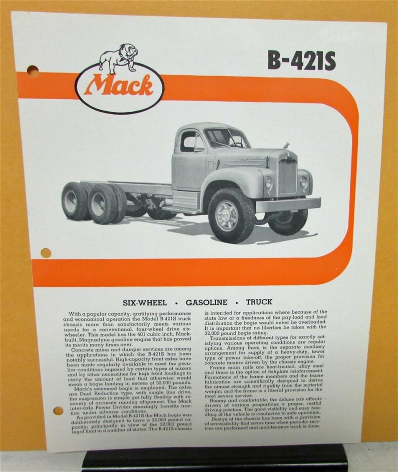 1957 Mack Truck Model B 421S Specification Sheet