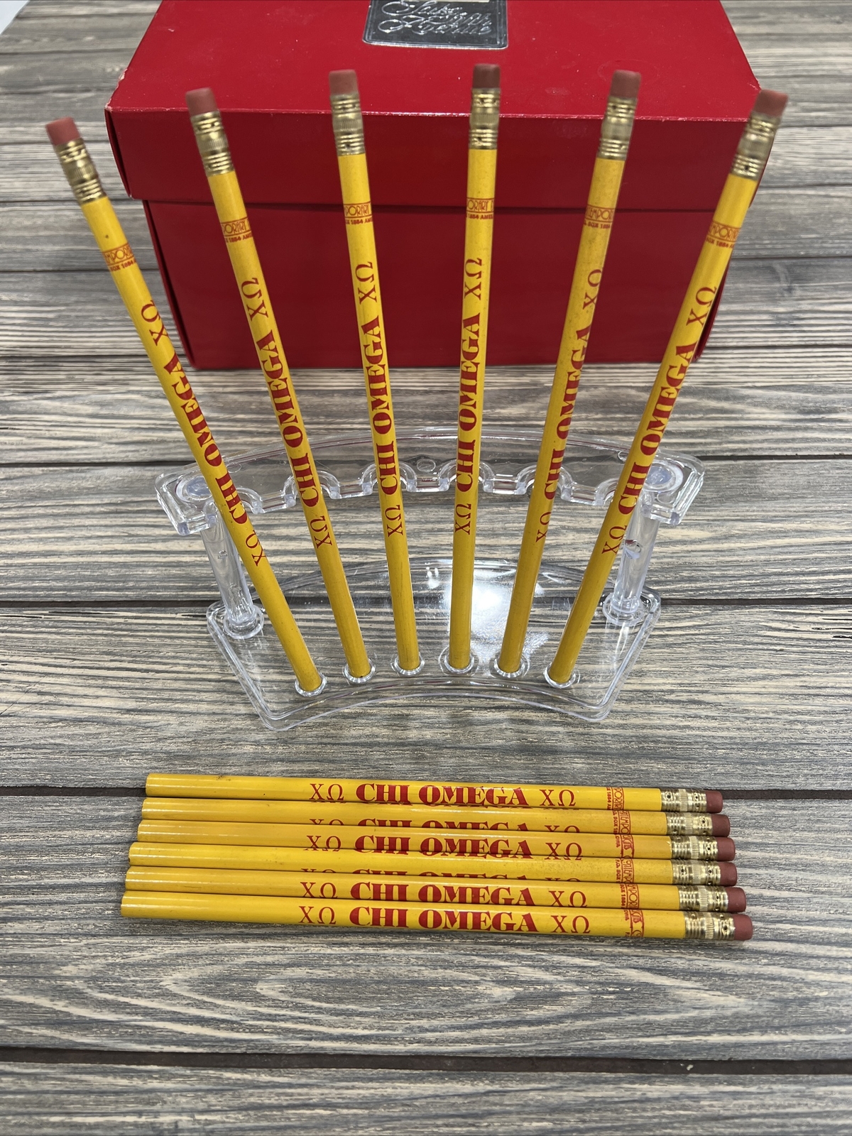 Vintage Unsharpened Pencil Chi Omega Sorority Yellow Red Lot Of 12