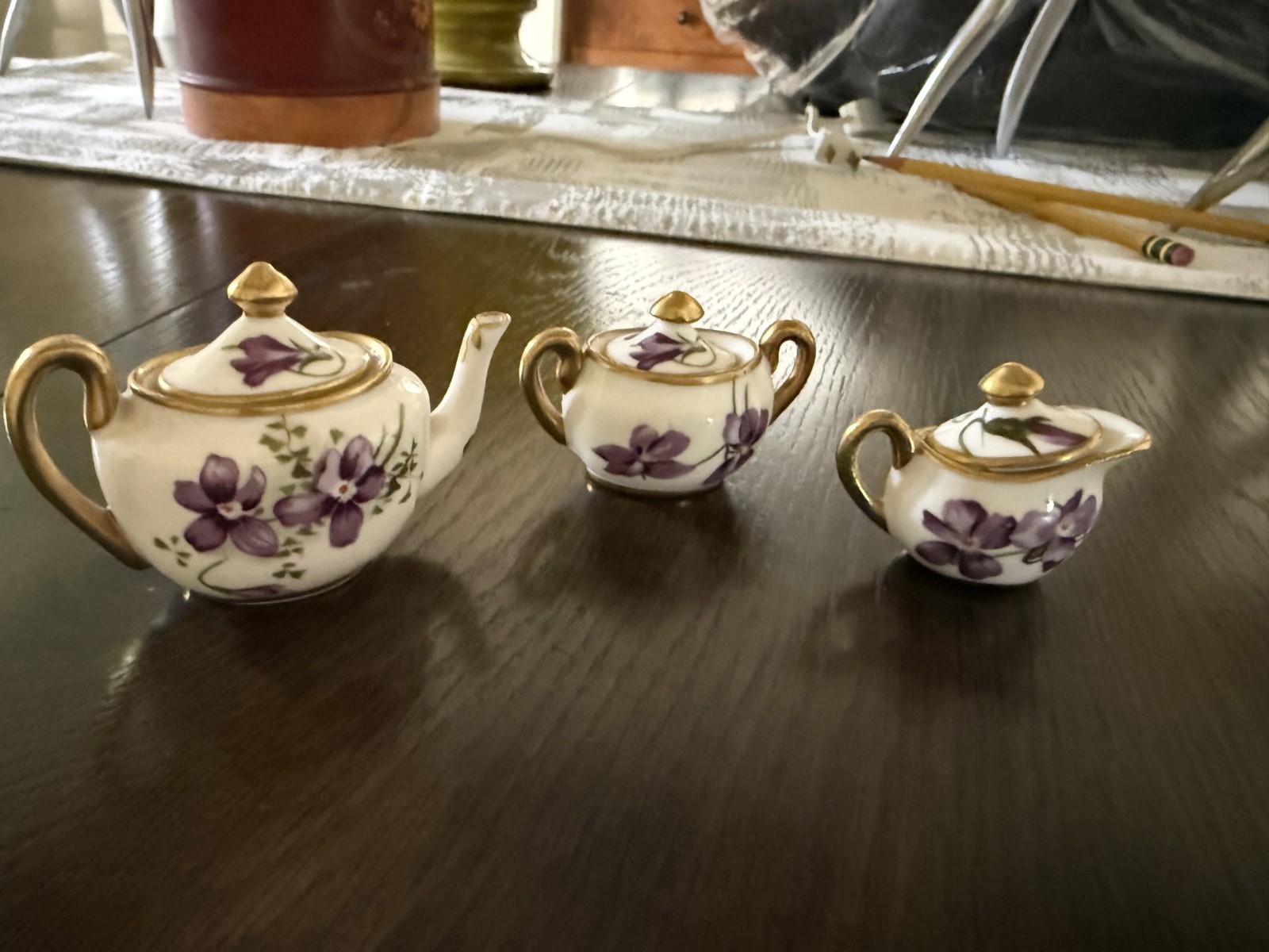 AS-IS Vintage Hammersley Bone China Victoria Violets Mini Tea Set