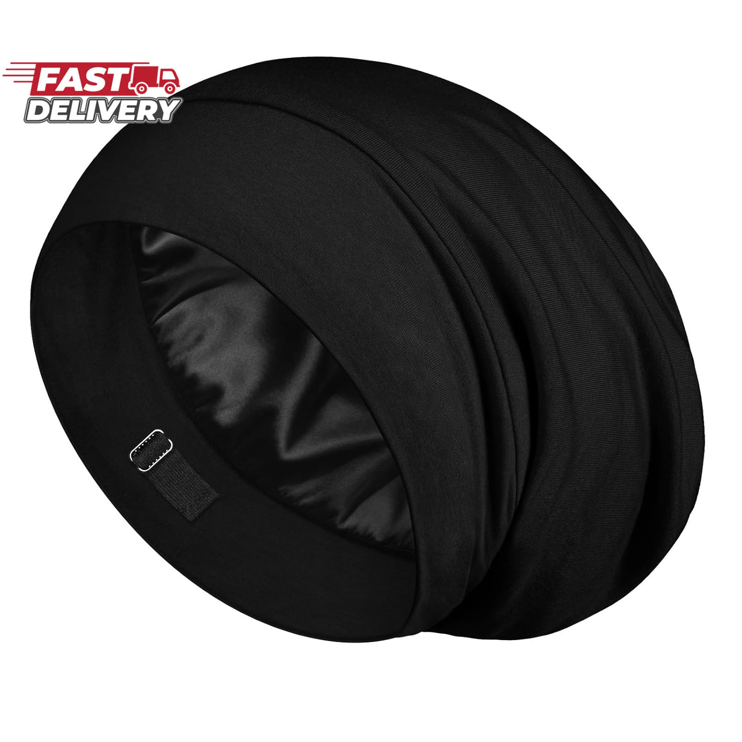 LULUSILK 100% Mulberry Silk Bonnet for Sleeping Women and Men, Black