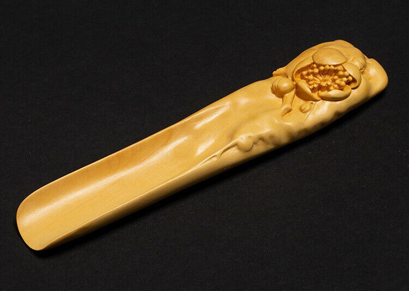 5.9 inch Long Carved Boxwood Carving Tea Scoop Spoon: Plum 5.9 inch Long Carved Boxwood Carving Tea Scoop Spoon: Plum