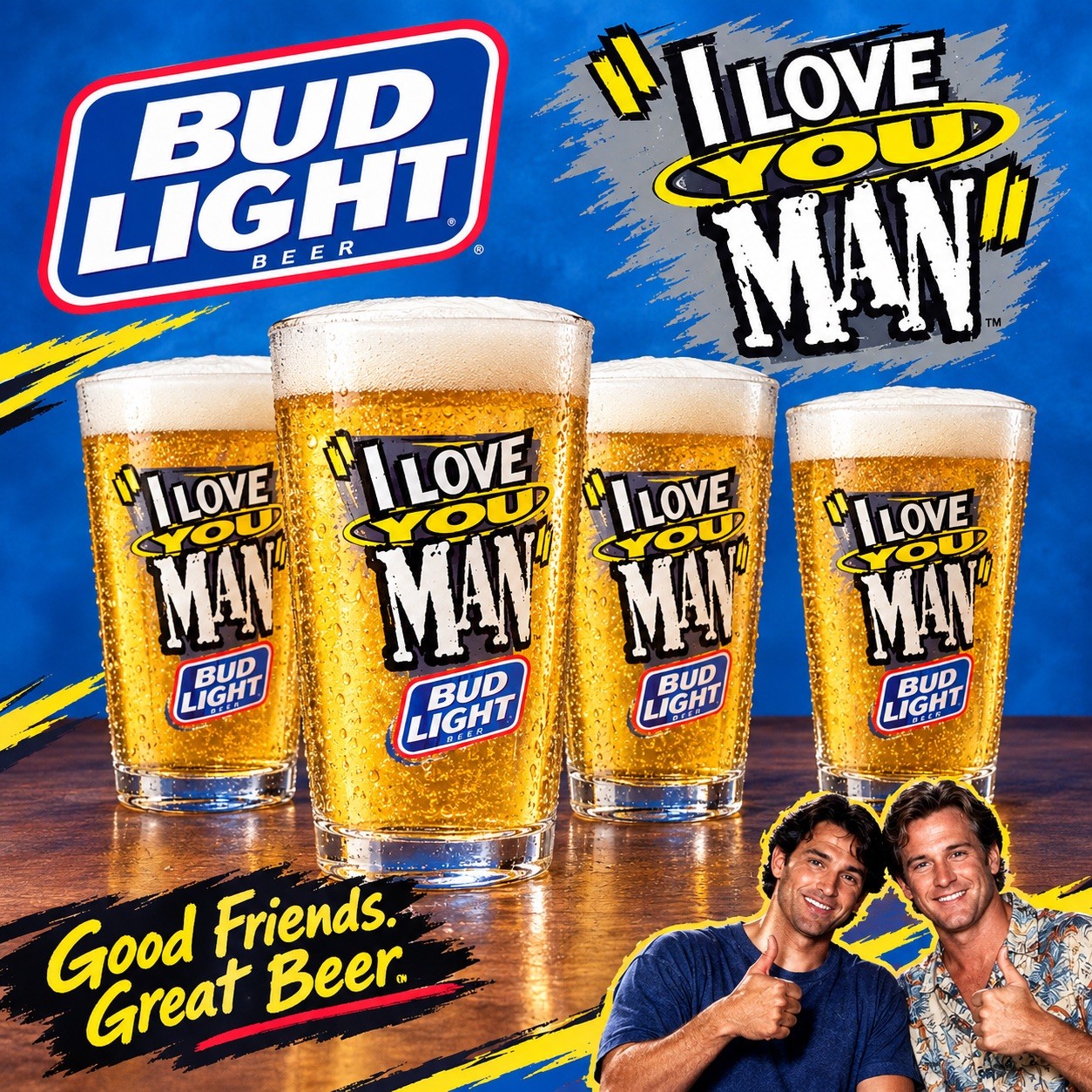 Vintage 90s Bud Light I Love You Man Pint Glass 16oz Beer Bar Man Cave Lot of 4