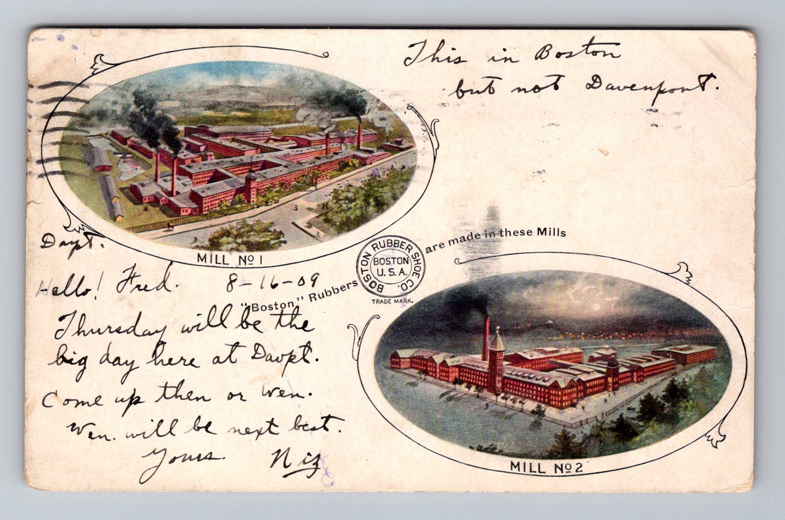 Boston MA-Massachusetts, Boston Rubber Mills, Factory, Vintage c1909 Postcard