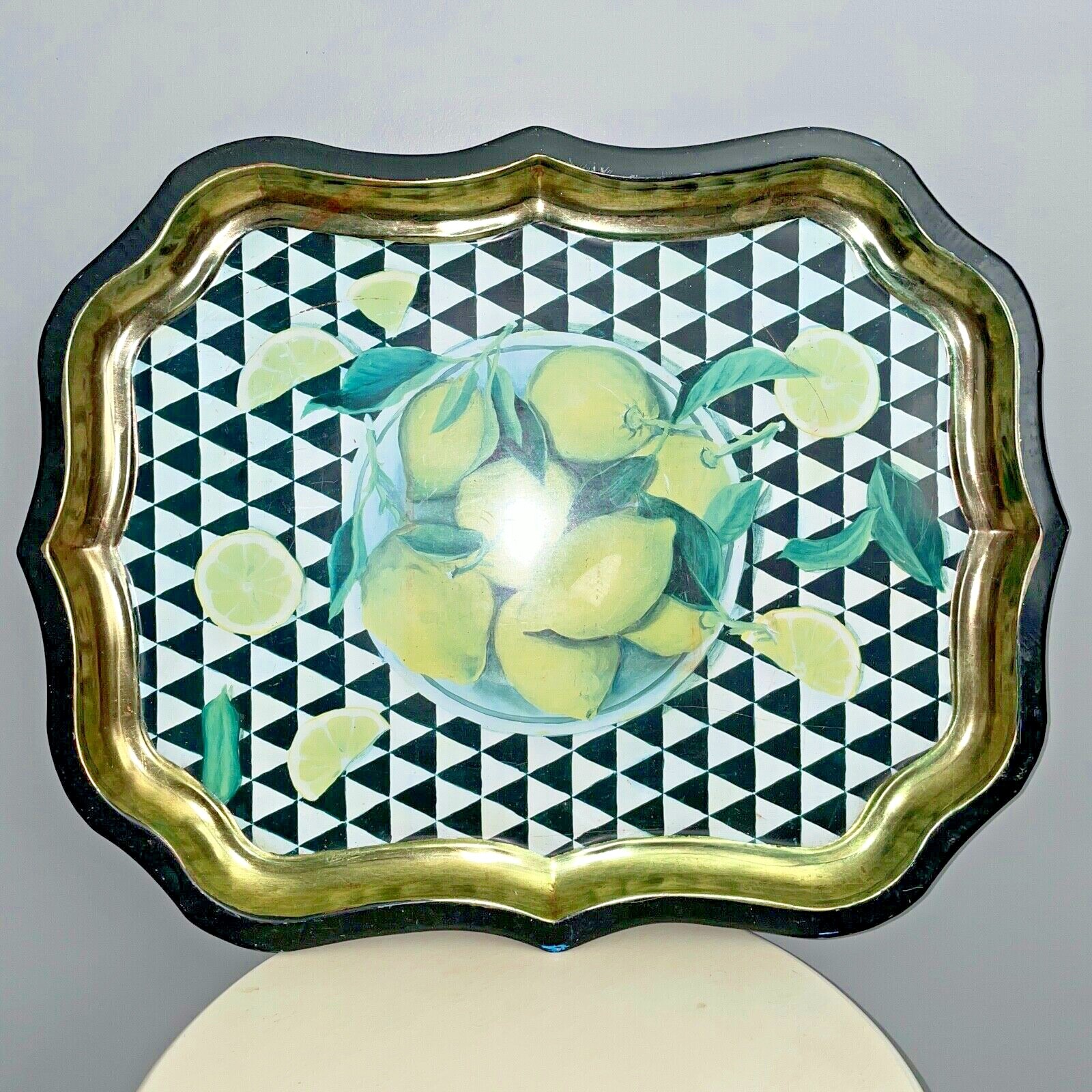 Vintage Ian Logan Large Tray Lemons Checkboard Diamond 1993 Sara Hay 22\