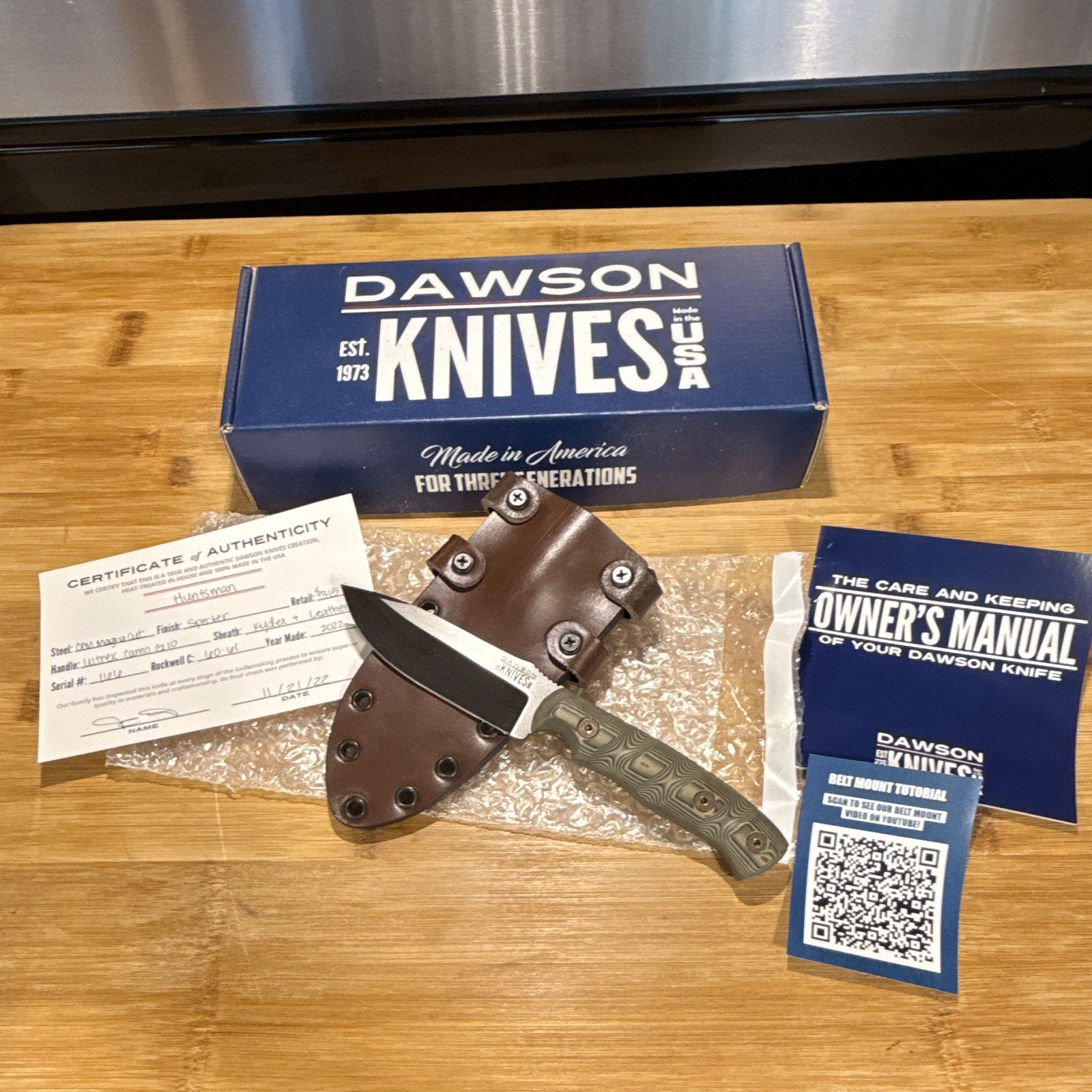 2022 Dawson Knives Huntsman CPM-Manacut  Ultrex Cammo G-10 Specter Finish