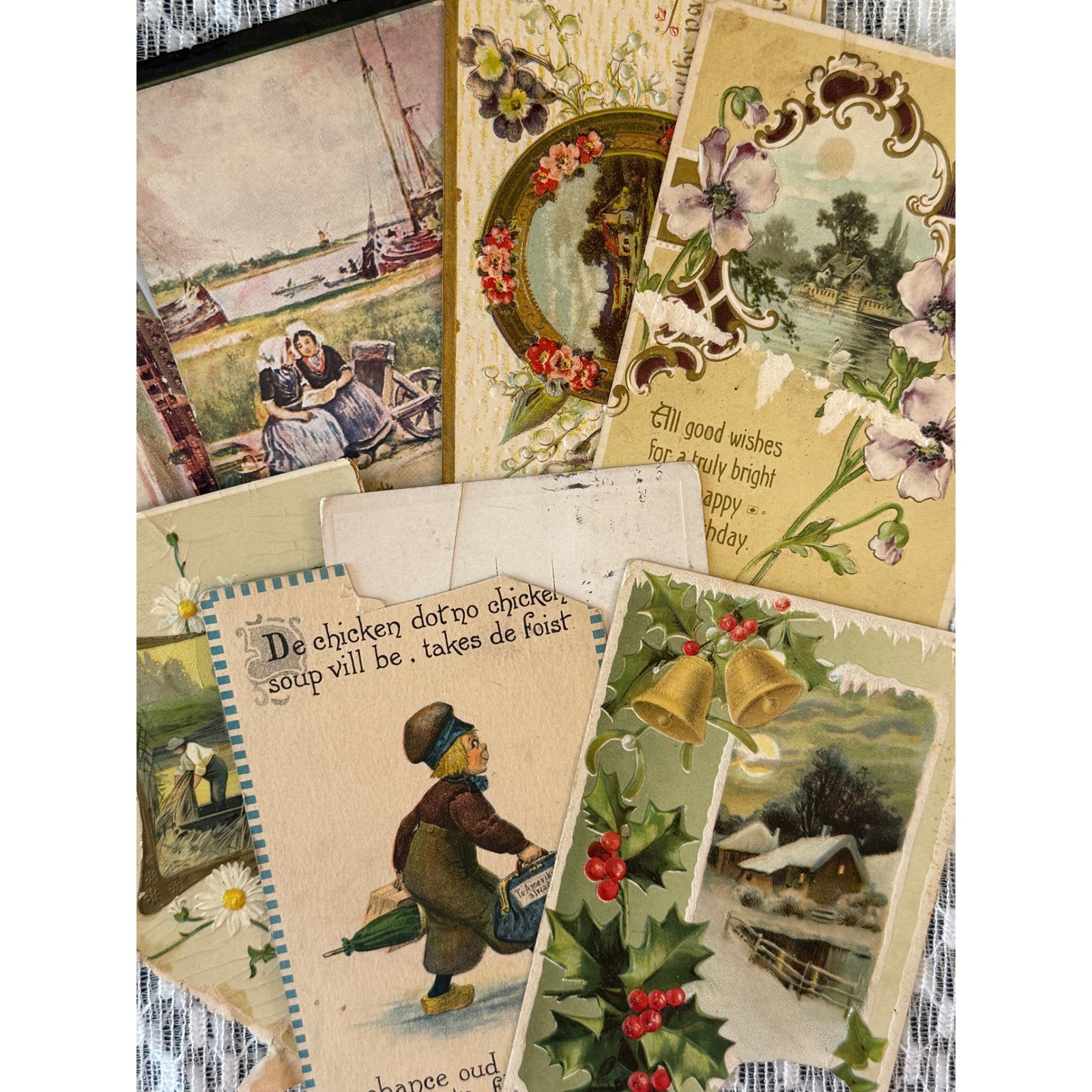 Vintage Victorian Postcard Lot Damaged Ephemera Junk Journaling Craft Project