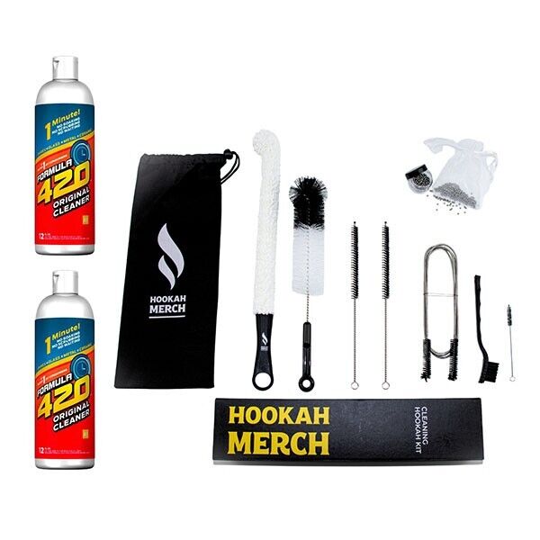 Pipe Cleaning Formula  With Hookah Cleaning Kit Cleaner 12 Oz Bottles 2 Pack