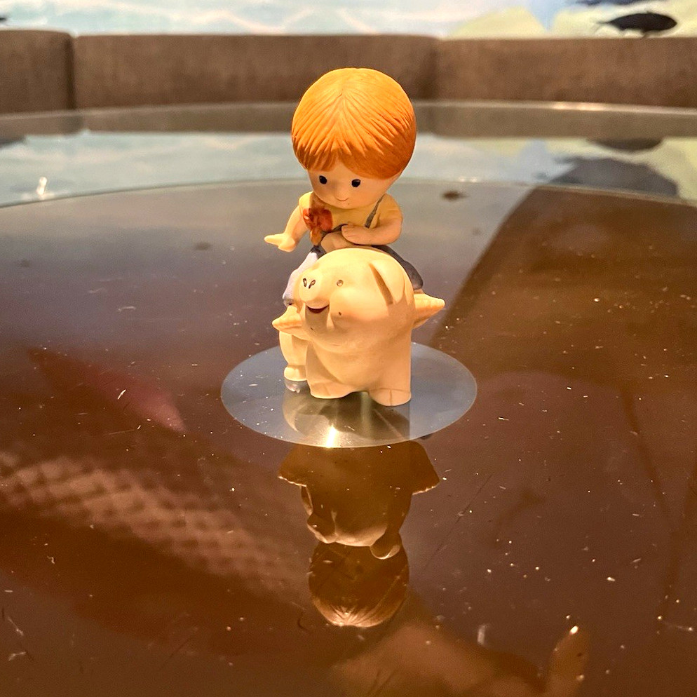 Vintage 1981 Enesco Country Cousins Redhead Girl Riding Pig Figurine