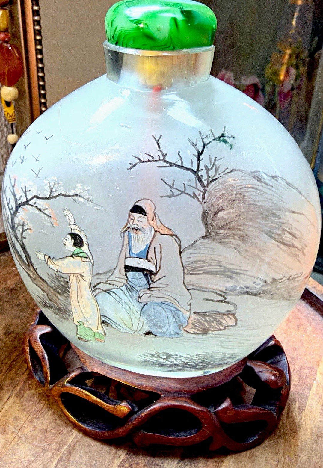 Antique Chinese Inside-Painted Rock Crystal Snuff Bottle Scholars Hand-Hollowed