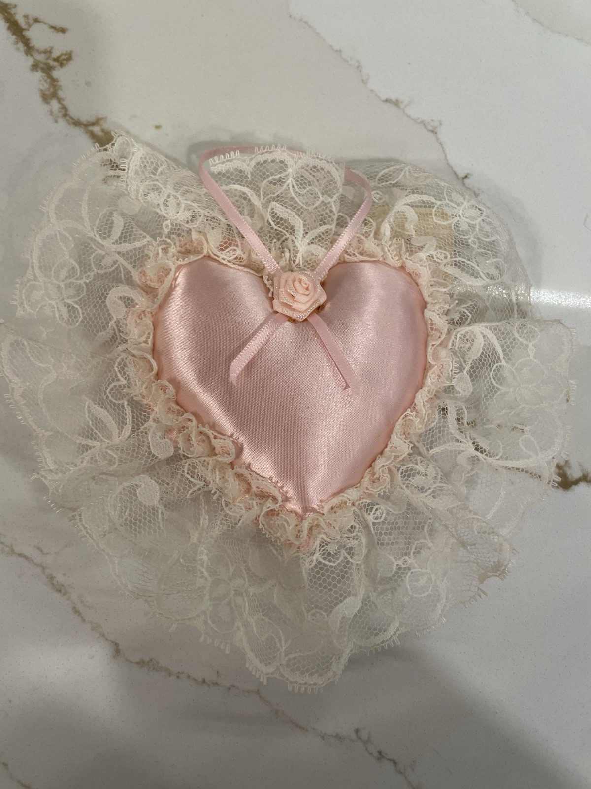 Vintage Victoria’s Secret Heart Sachet Pillow Satin Pink Lace Ornament 6\