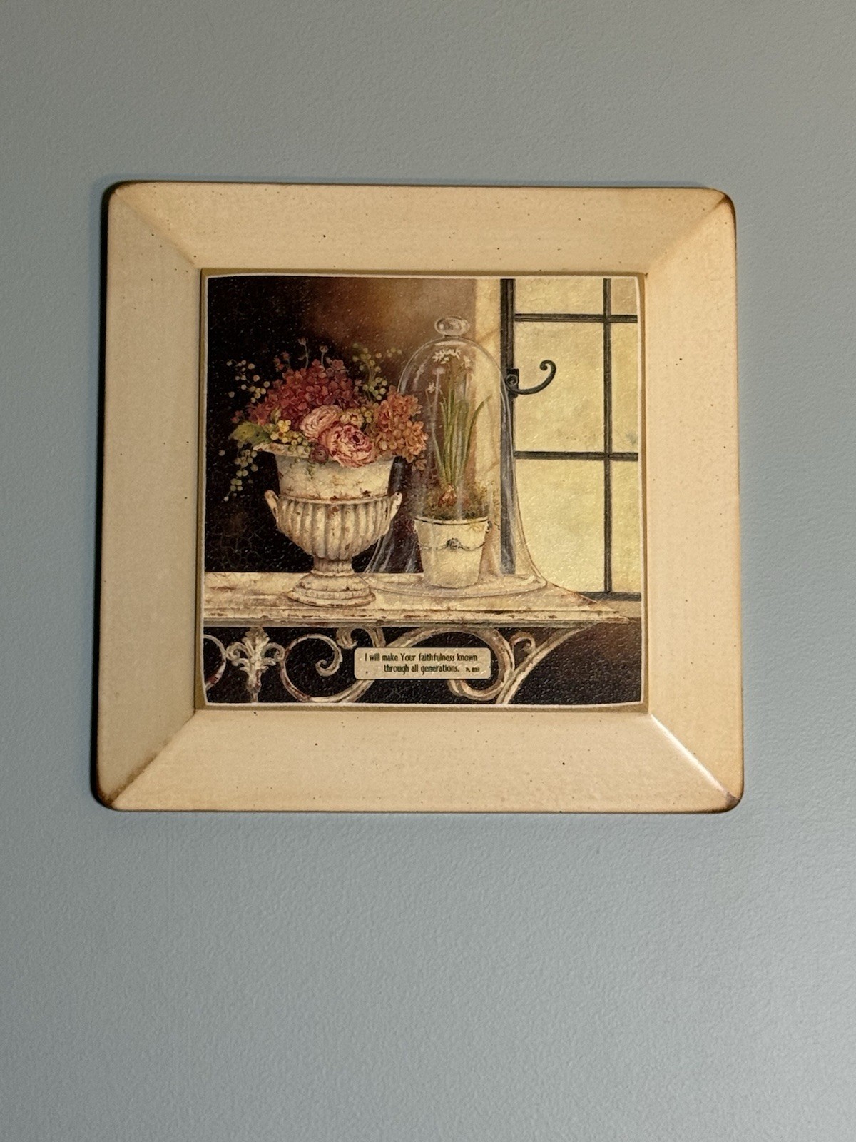 Vintage Scripture Wall Plaque Psalm 89 Cottagecore Floral Urn Cloche Framed Art