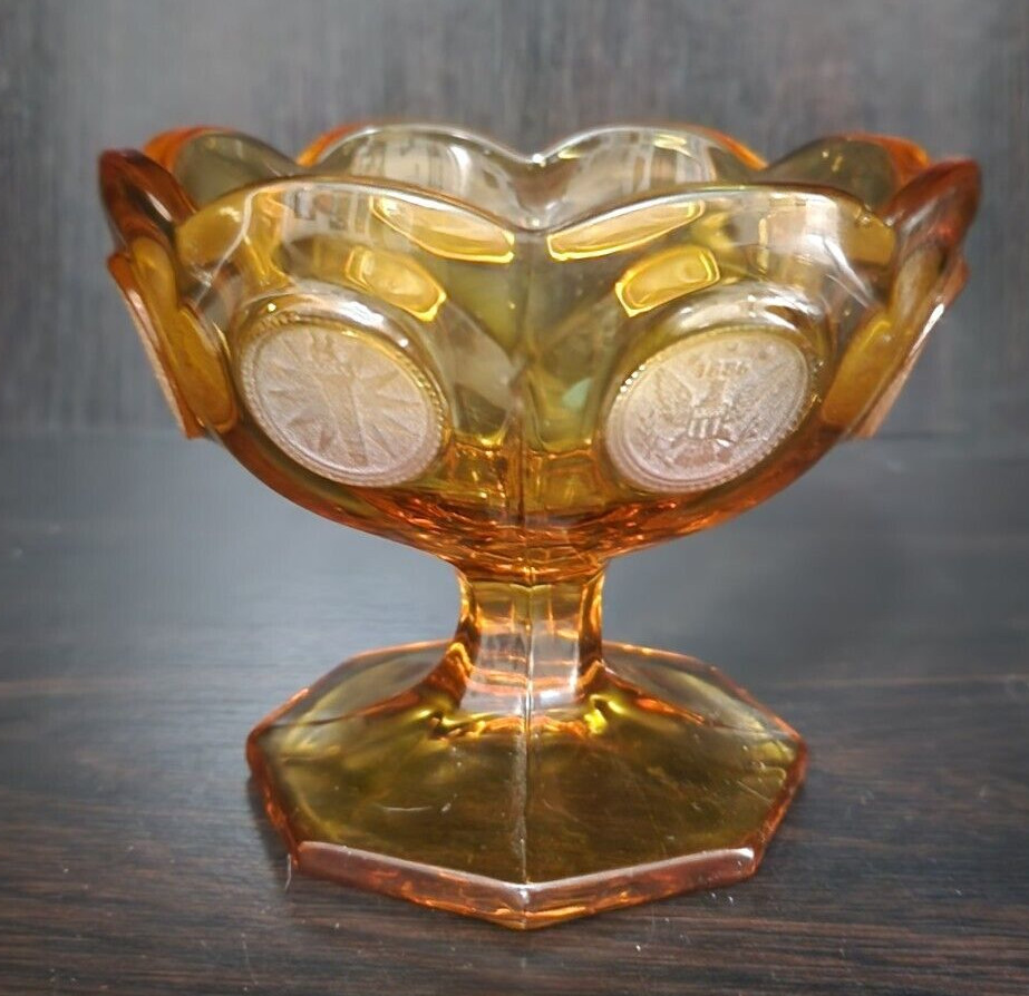 Vintage Fostoria Amber Coin Glass Footed Candy Dish