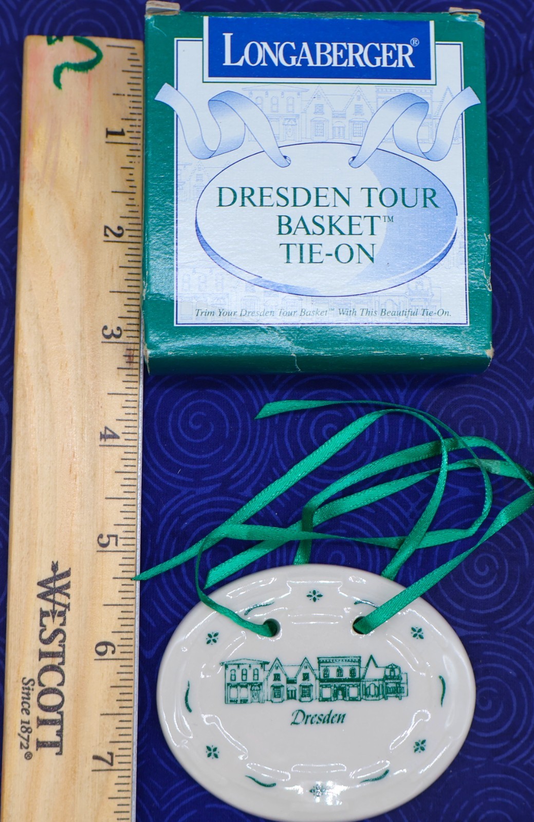 Longaberger Dresden Tour Basket Tie-On Ceramic Ornament w Box