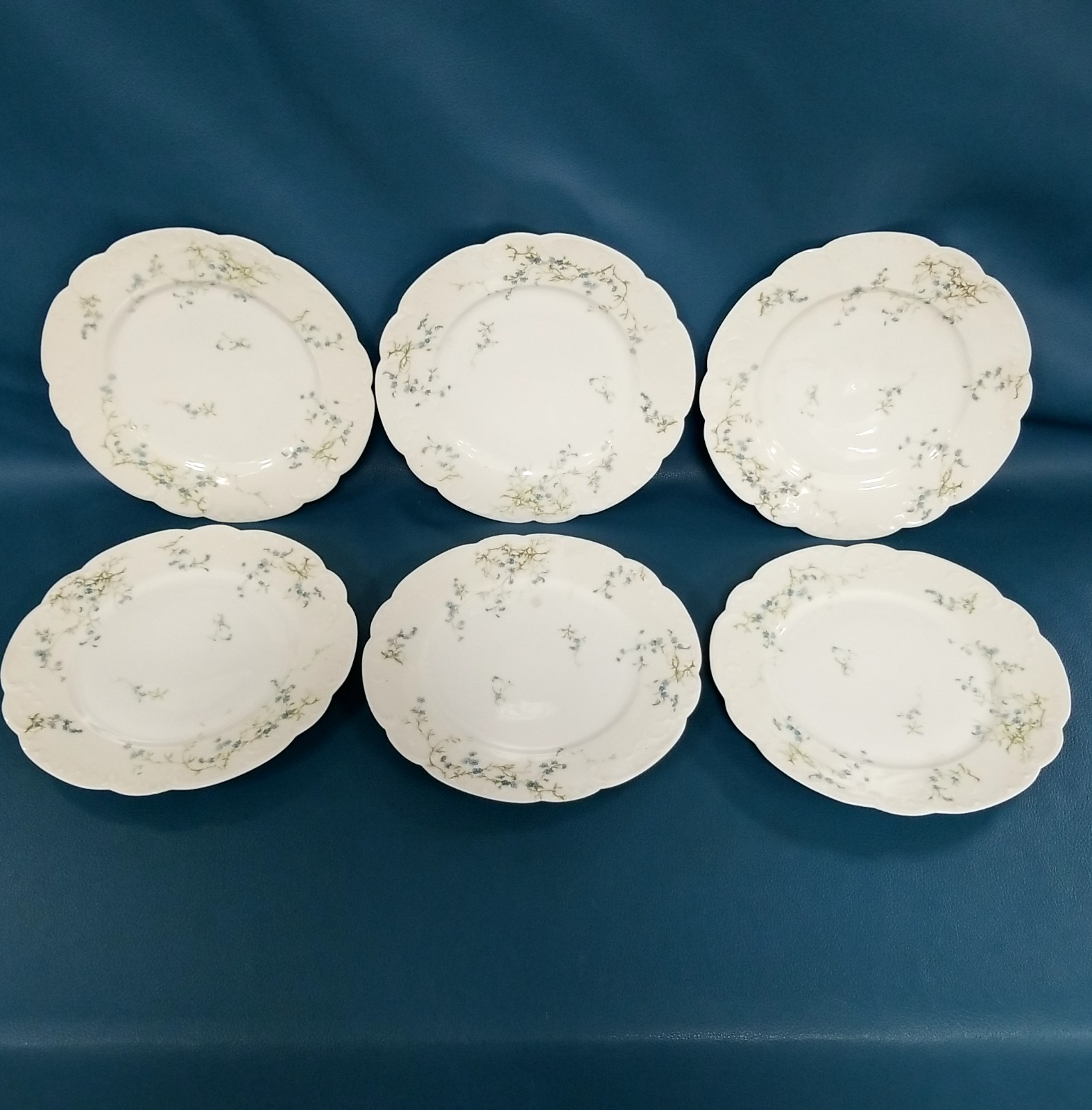 6 Antique H&C France Haviland & Co Limoges Blue Floral Dinner Plates 9.5