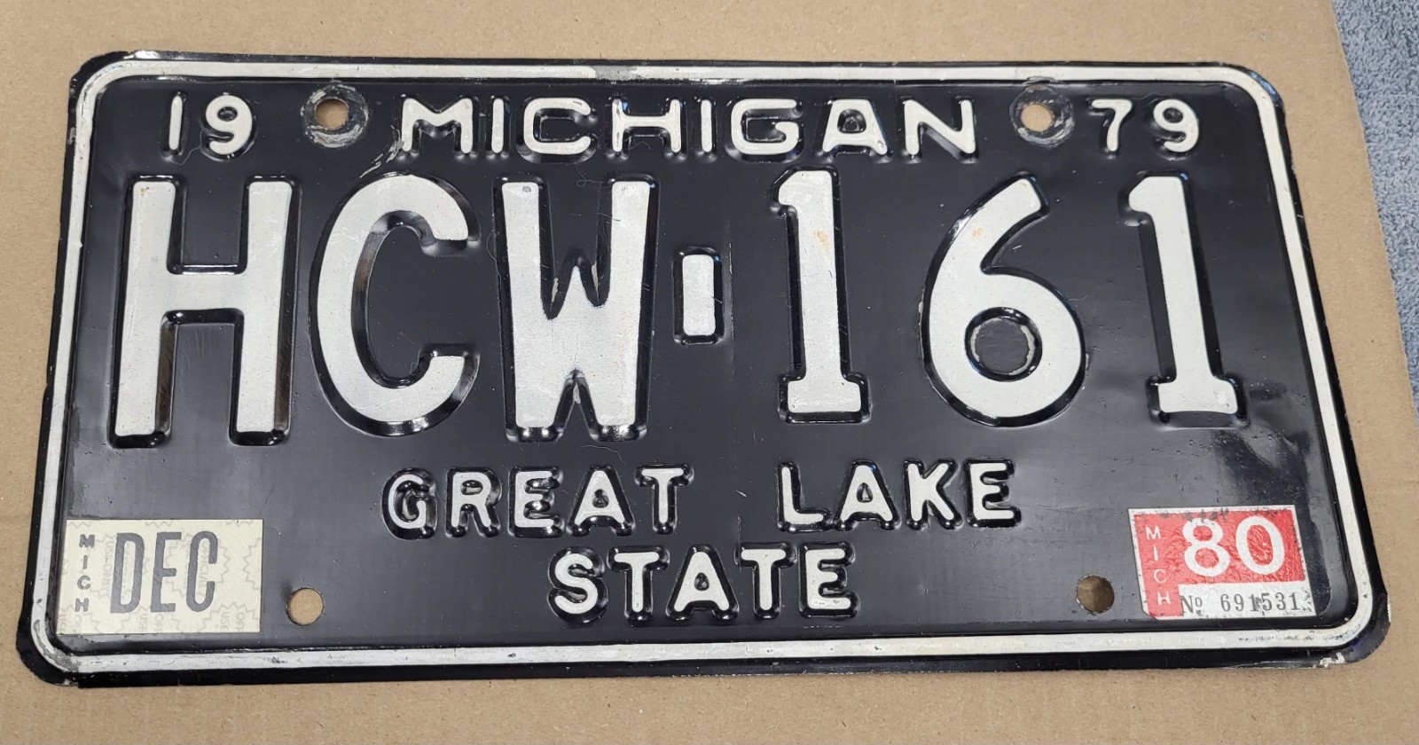 1979 1980 Michigan License Plate Tag  #HCW-161