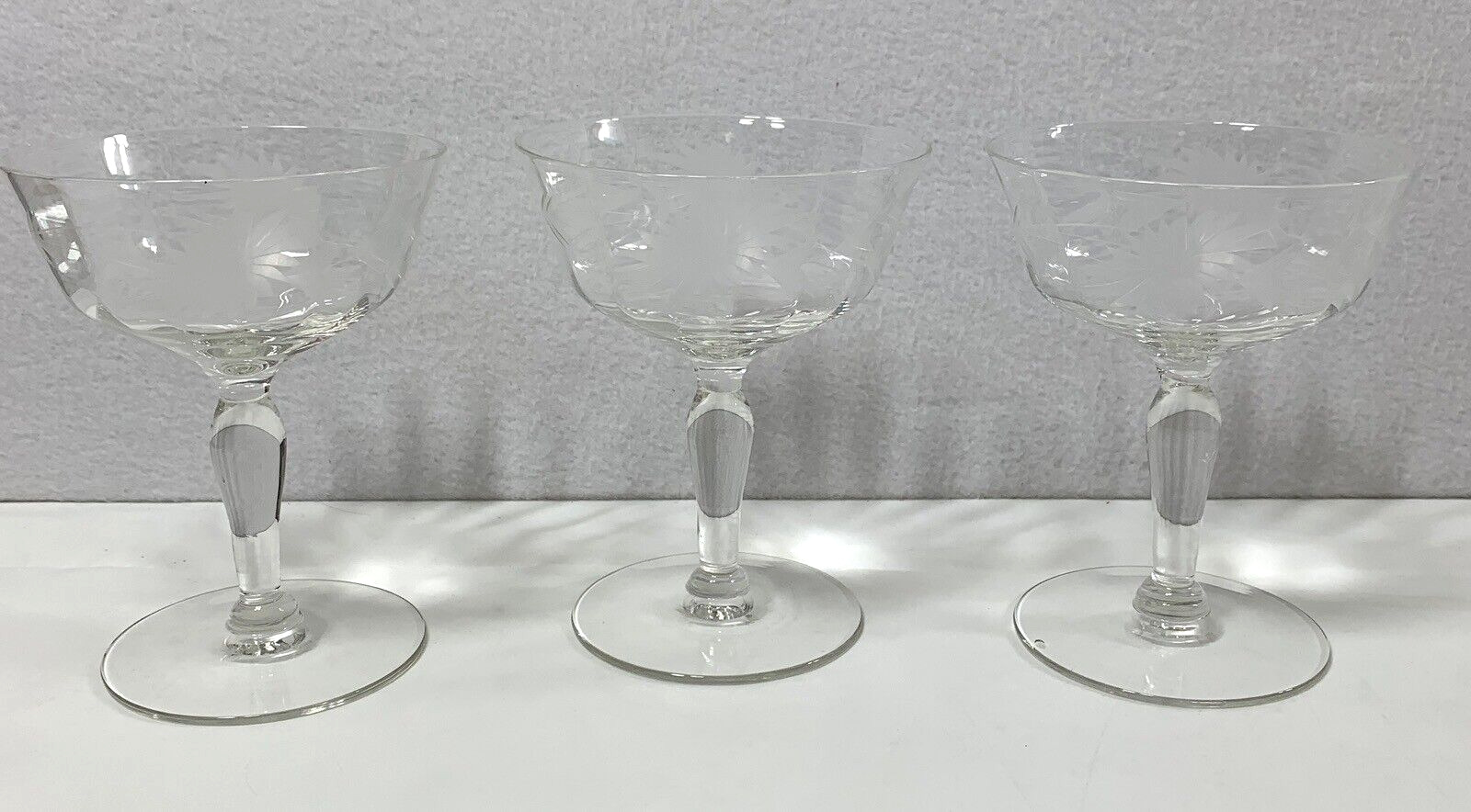 Vintage Glassware 3 Floral Leaf Design Champagne Sherbet 4.5\