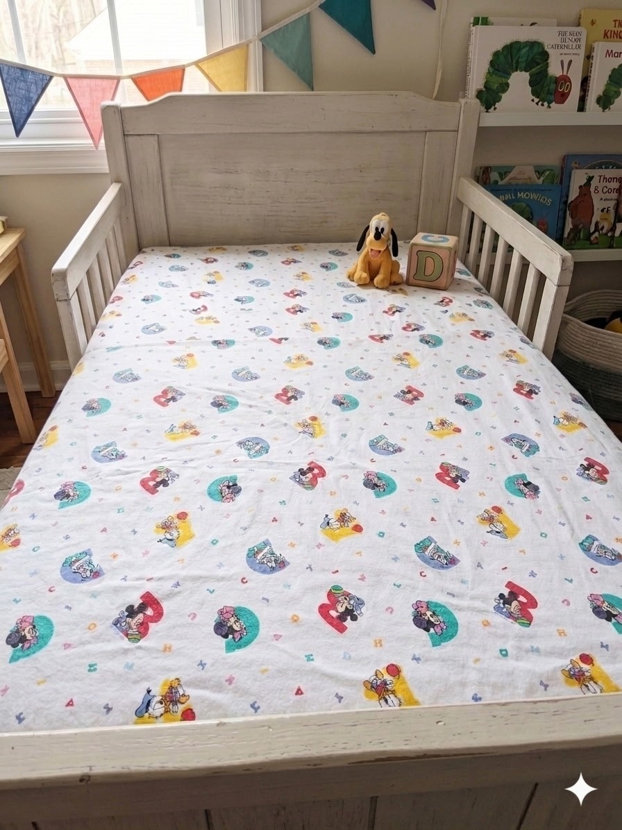 Vintage Dundee Disney Babies Mickey Fitted Crib Sheet  Unfaded EUC 1980s ABCs