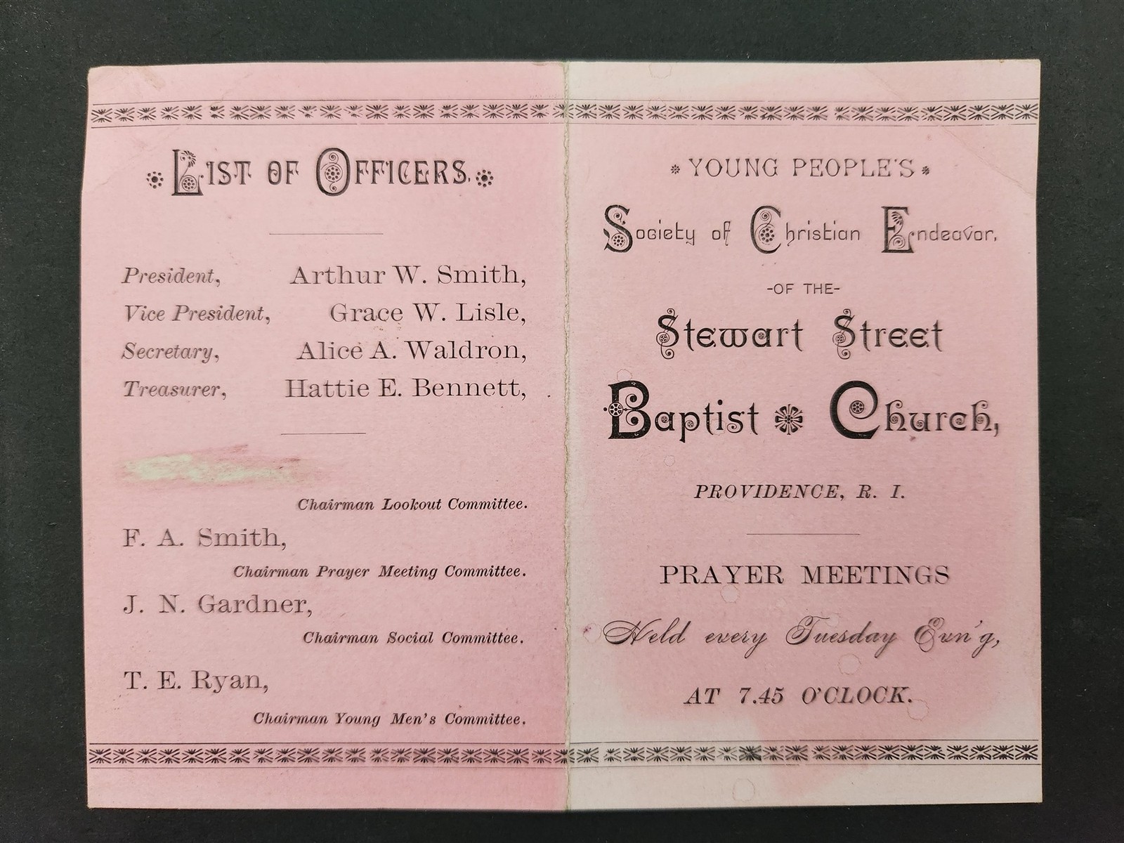 1887 antique STEWART STREET BAPTIST CHURCH providence ri PRAYER CARD history