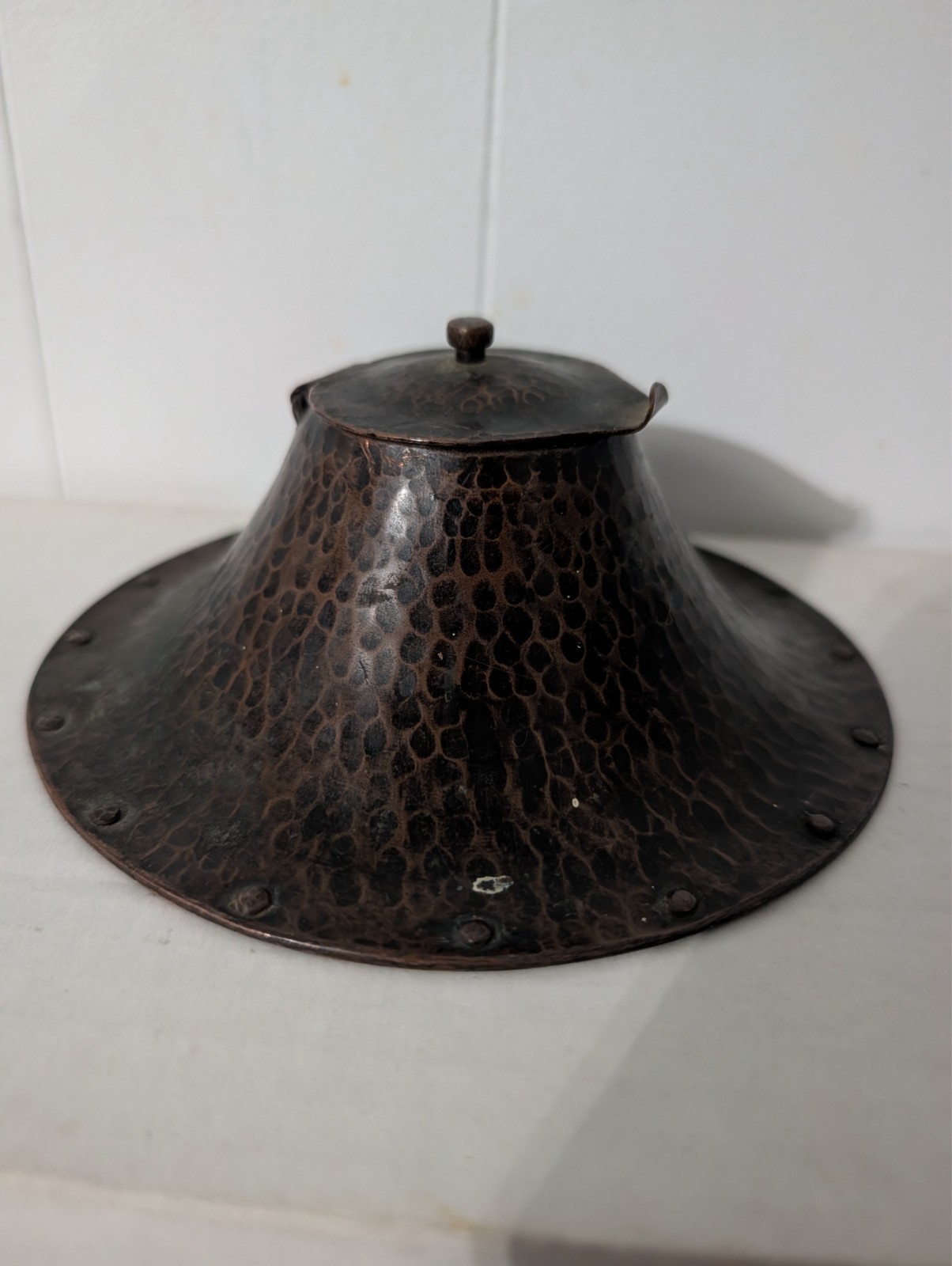 Antique Gustav Stickley Arts & Crafts Hammered Copper Inkwell Mission Patina