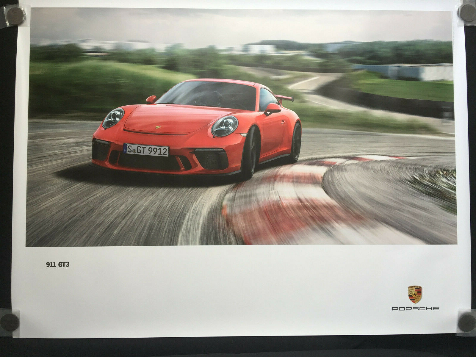 PORSCHE OFFICIAL 911 GT3 AT SPEED ON RACETRACK FRONT SHOWROOM POSTER 2018-19.