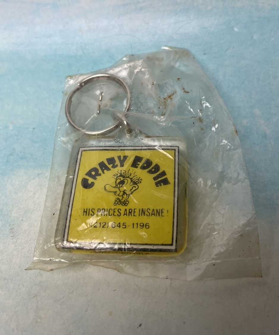 Vintage Crazy Eddie Wont Be Beat Prices Insane Keychain In Original Packaging