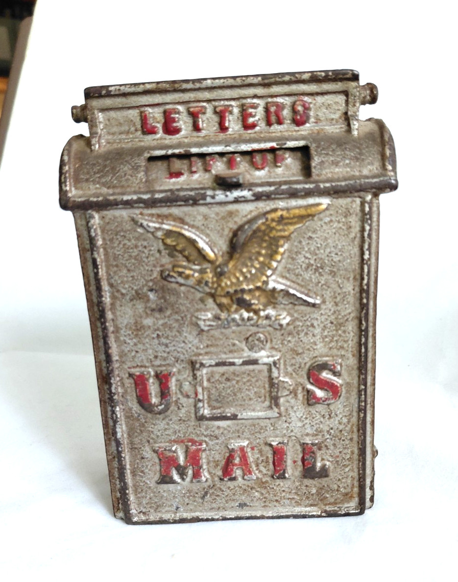 Vintage/Antique Cast Iron U.S. Mailbox Still Bank ~ Hinged Slot ~ Parts