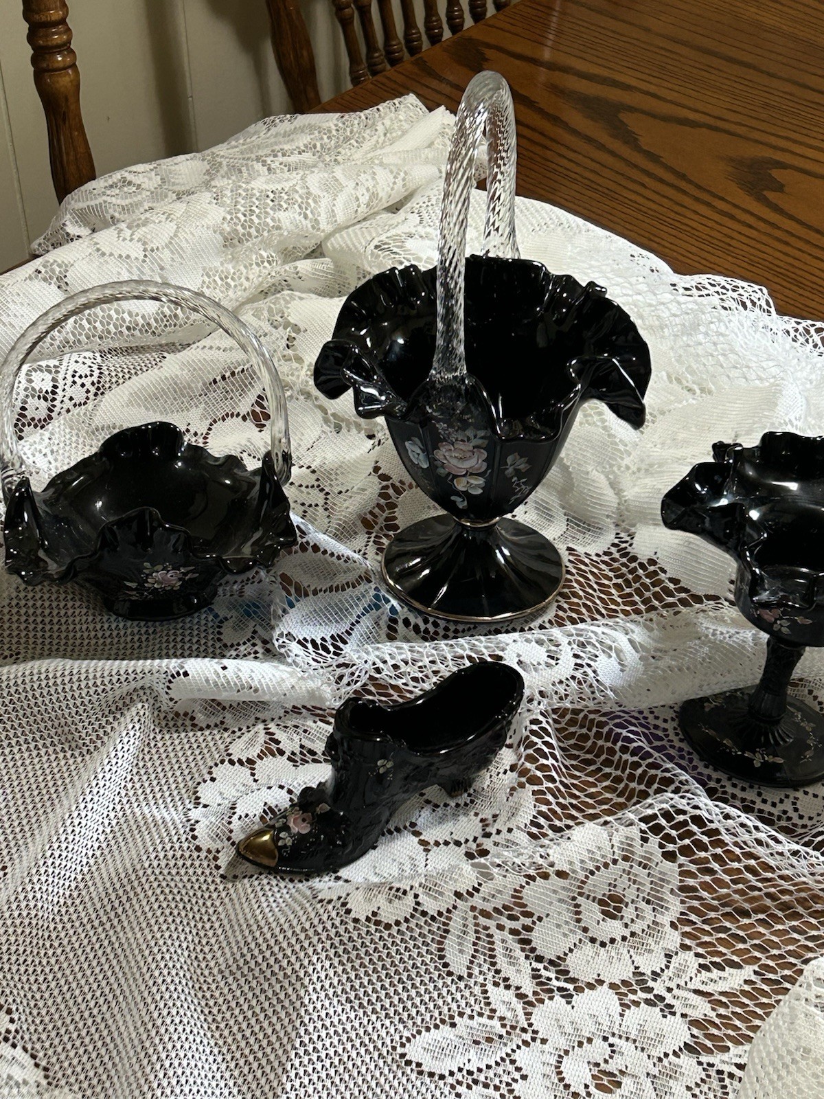 Fenton Rose Design Hand painted With Signatures. Perfect  Four Piece Collection