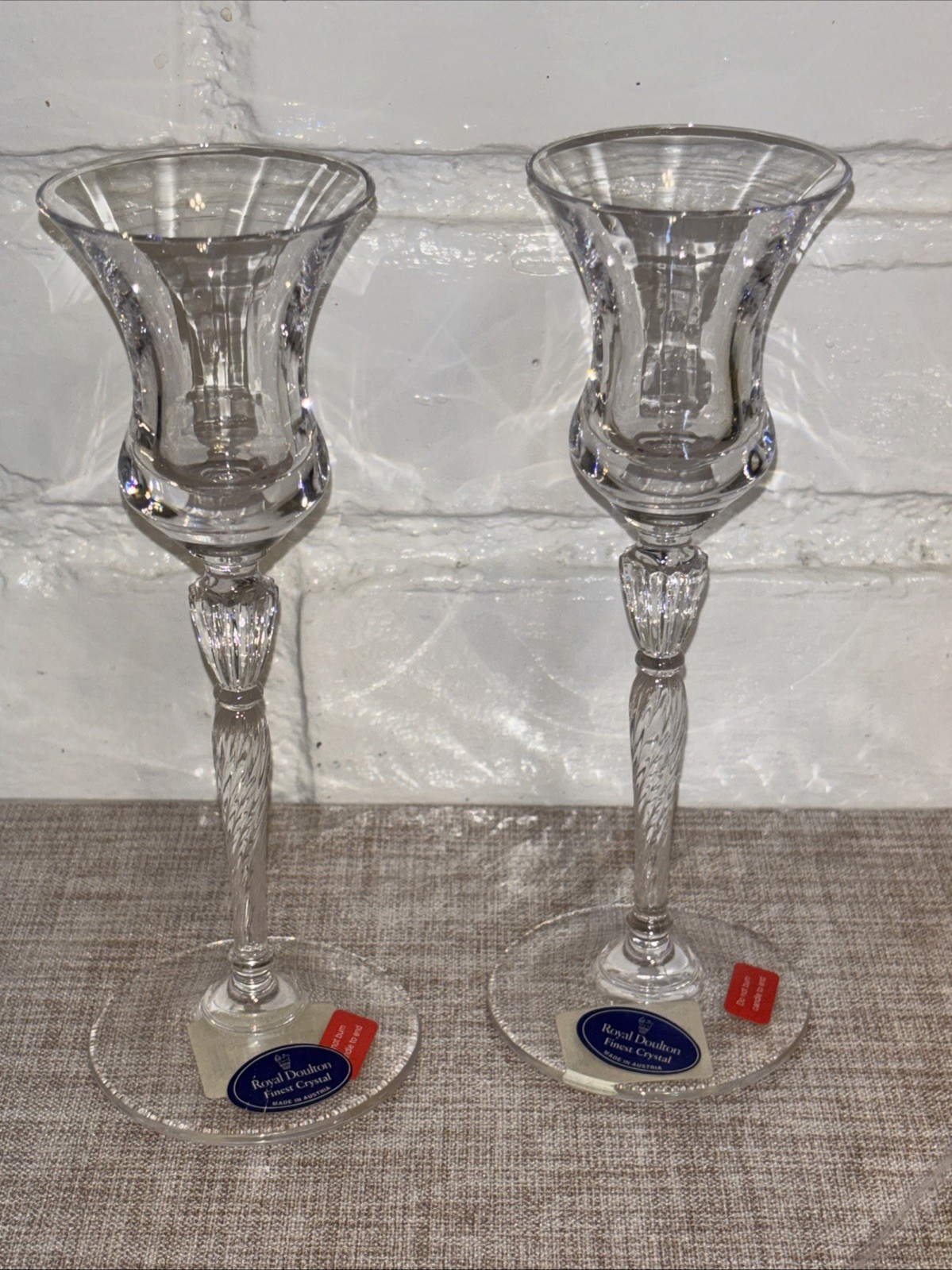 NEW ROYAL DOULTON OXFORD CRYSTAL CANDLESTICKS CLEAR- UNBANDED- AUSTRIA