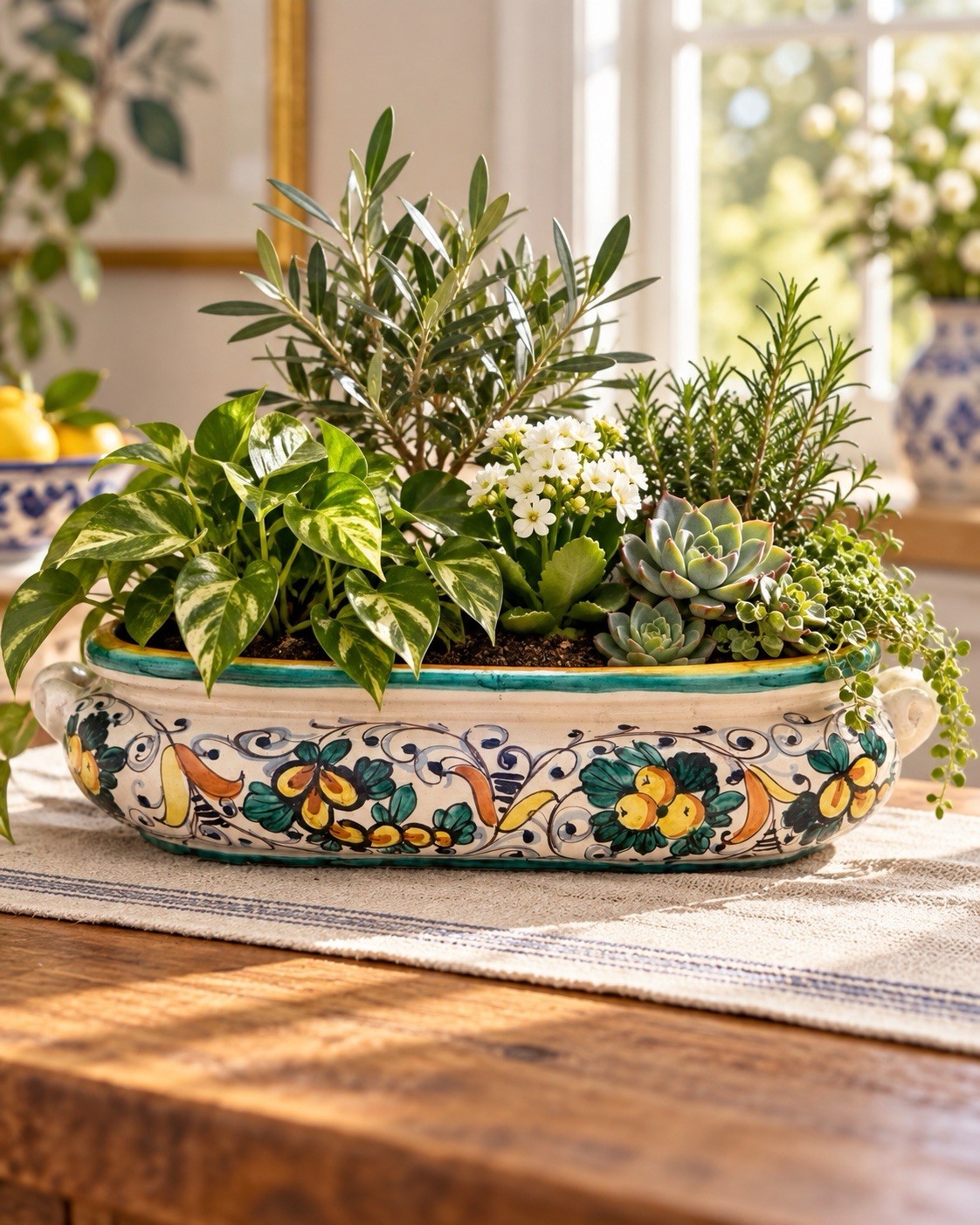 Vintage Italian Majolica Ceramic Oval Planter 21\