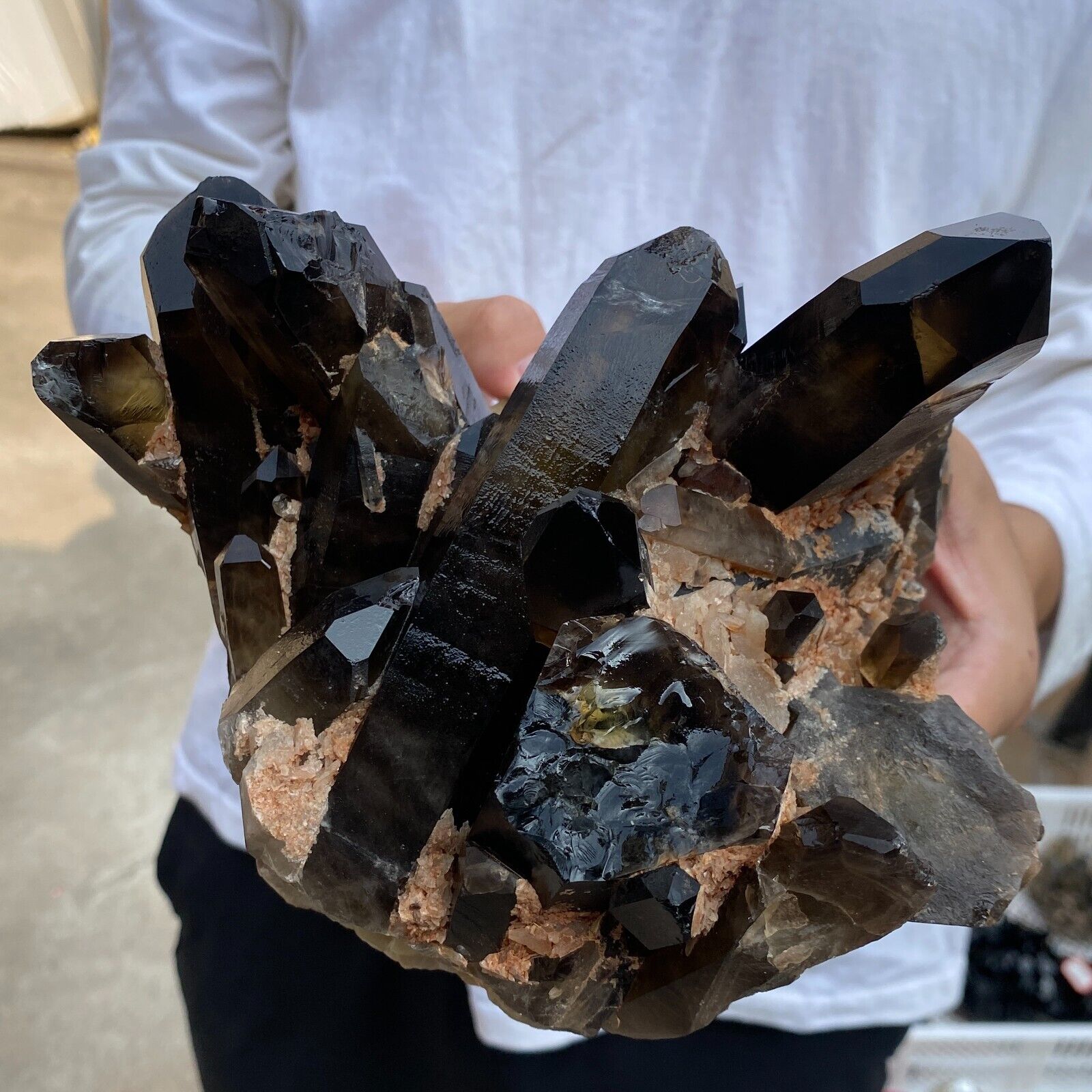 7.8lb Large Natural Black Smoky Quartz Crystal Cluster Rough Mineral Specimen