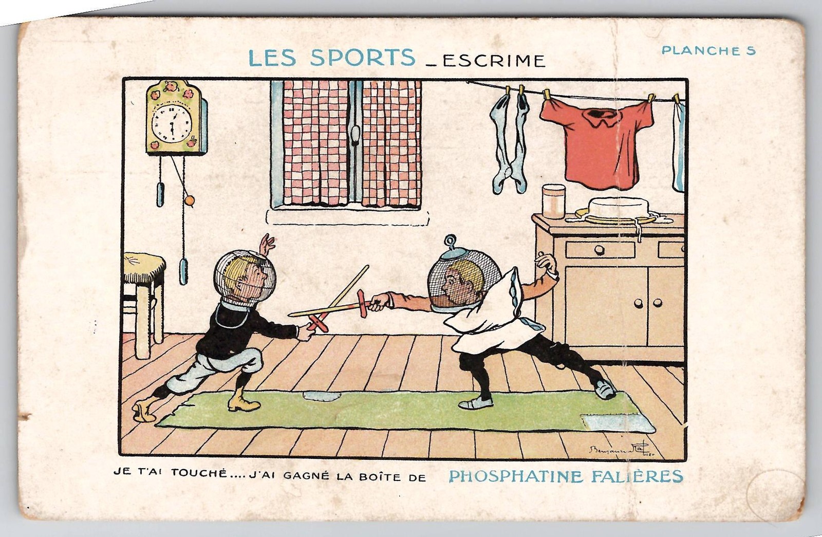 Vintage French Postcard Phosphatine Falieres Les Sports Escrime Children Art