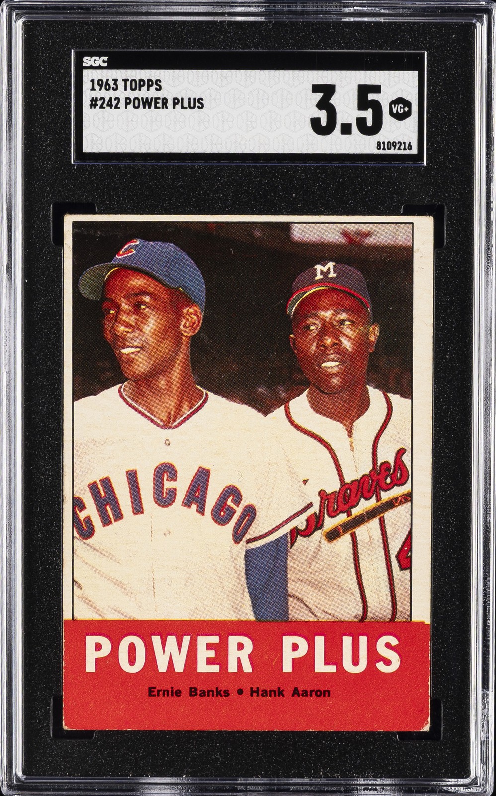 1963 TOPPS POWER PLUS #242 ERNIE BANKS & HANK AARON SGC 3.5