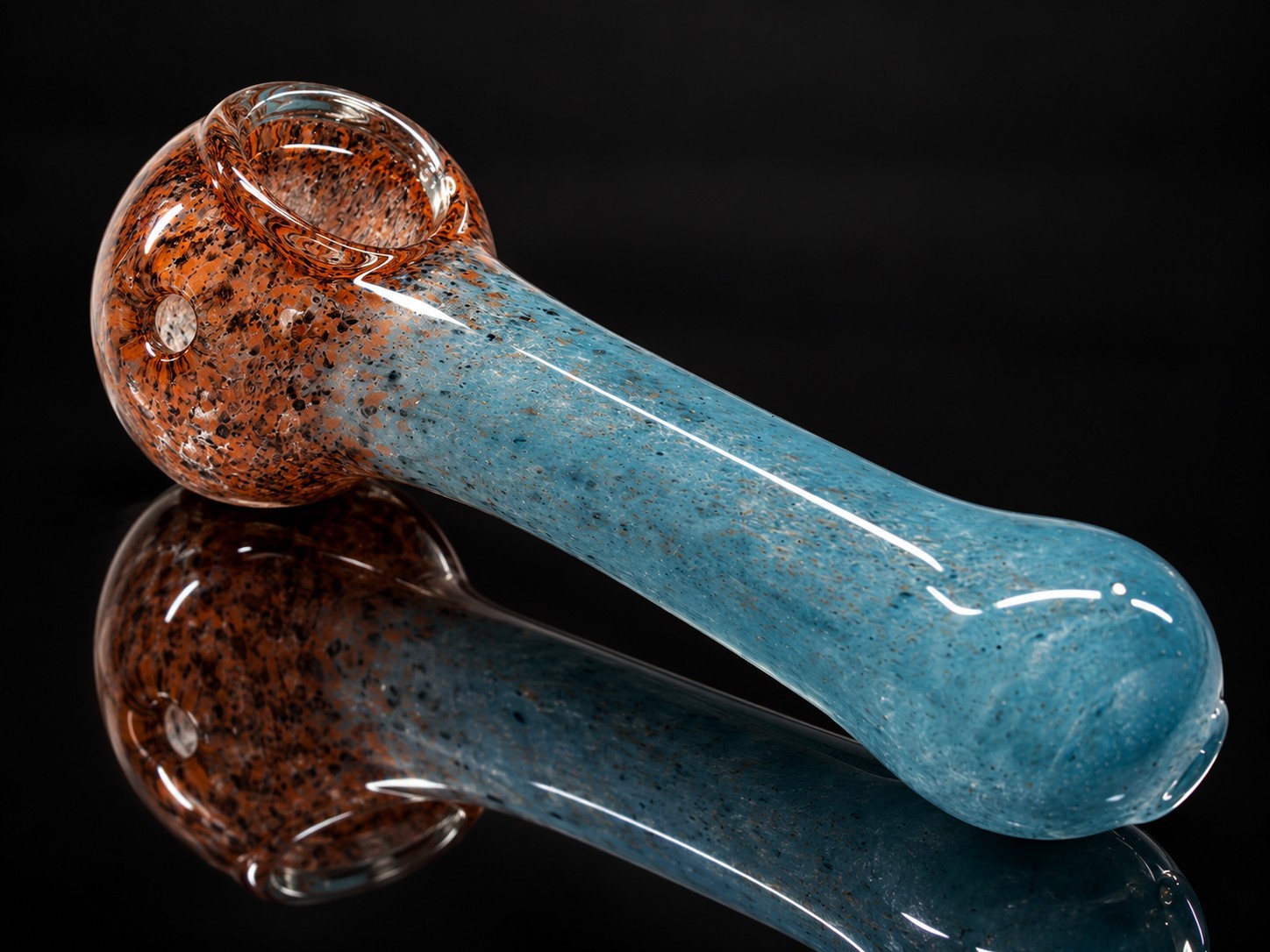 Glass Tobacco Hand Pipe Aqua Blue Amber Speckled Art Glass Design