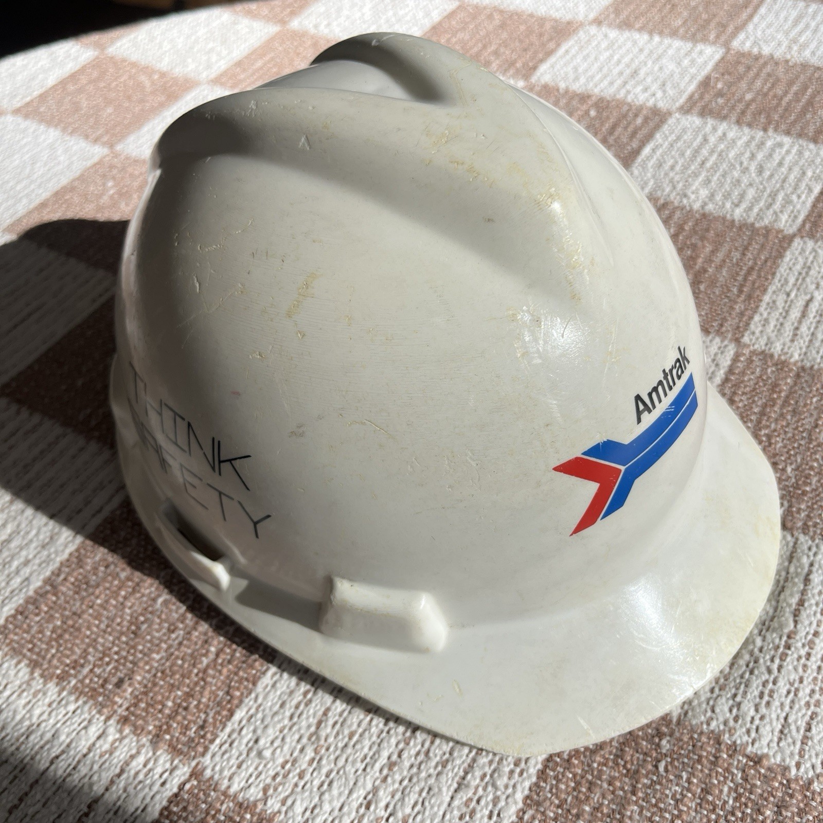 Vintage 1995 Amtrak Hard Hat THINK SAFETY train tracks safety helmet medium MSA