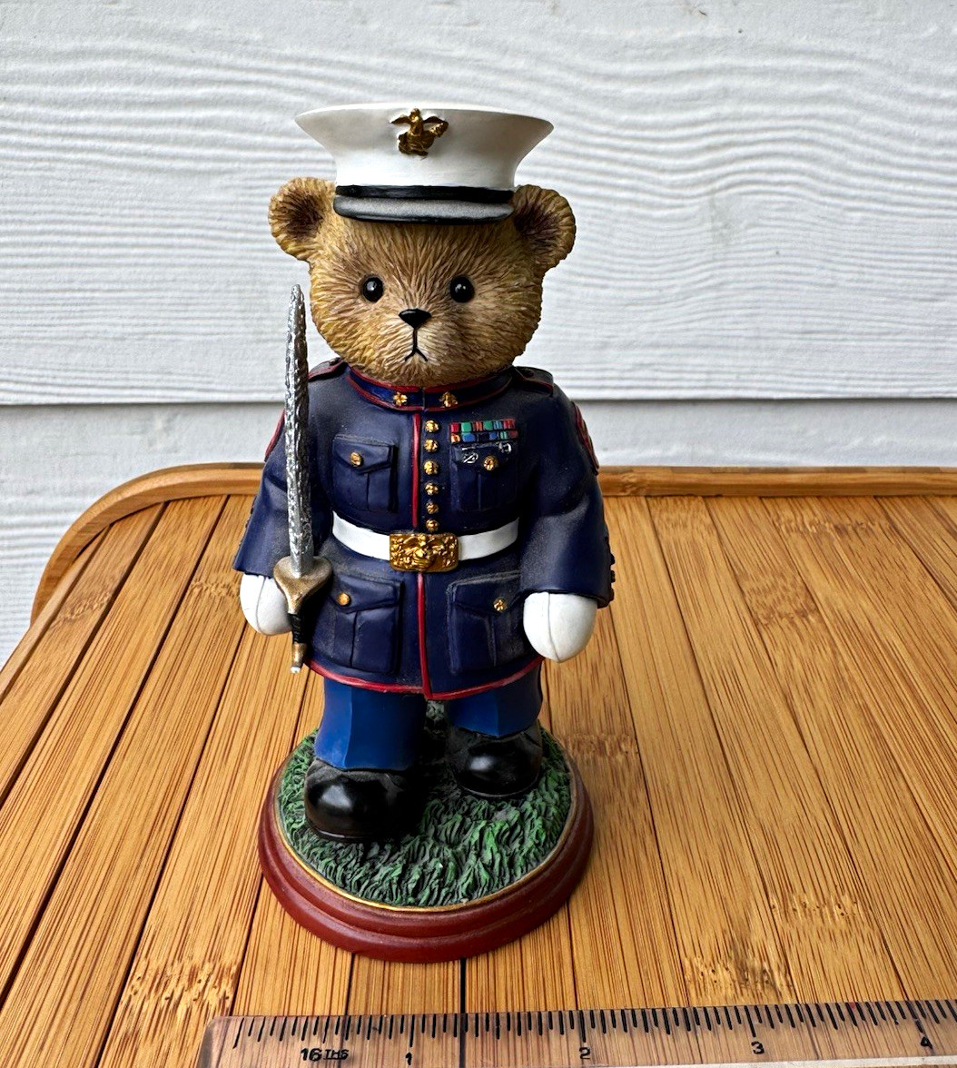 The Hamilton Collection Semper Fi Dress Blues Bear Figurine Resin USMC 5”