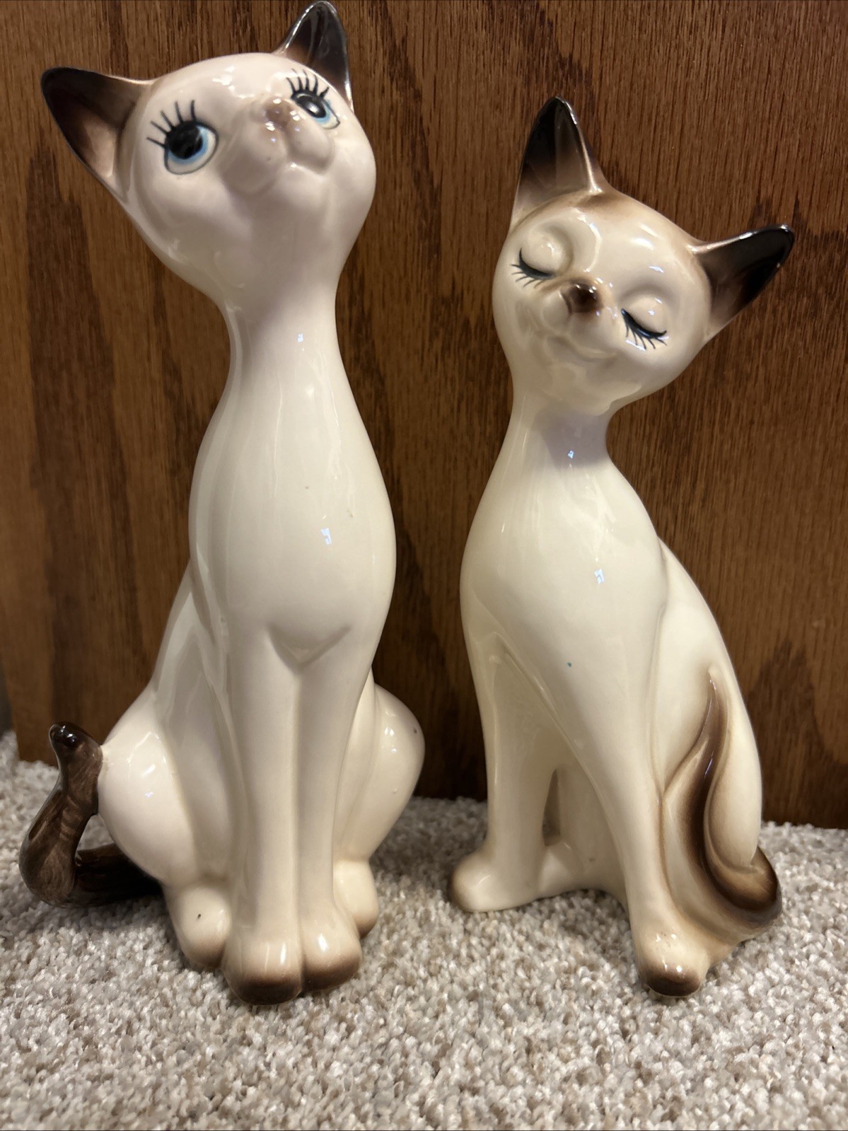 VTG MCM Long Neck Siamese Cat Set 8” & 7.5” Choice Imports Japan Anthropomorphic