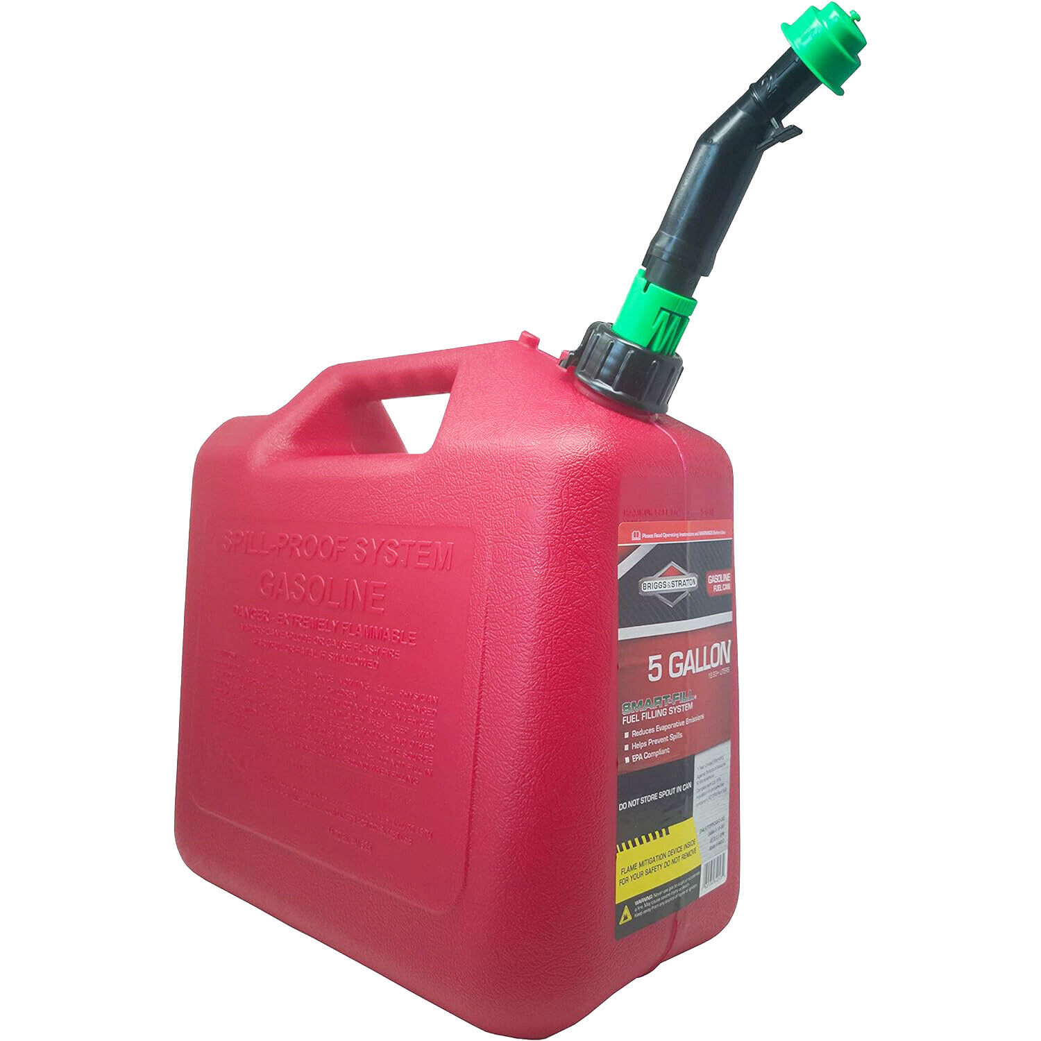 Briggs & Stratton Gas Can, 5 Gallon Red Gas Can with Smart Fill Gas Can Spout.