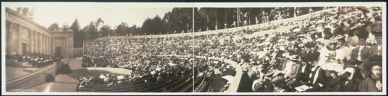Berkeley CA 1906 Greek Theatre Fifth Symphony Concert Panoramic Audience