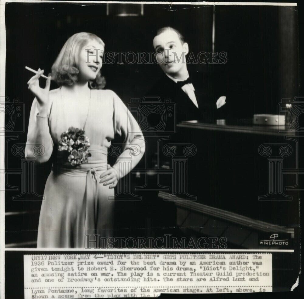1936 Alfred Lunt And Lynn Fontanne Star In Idiots Delight 9X9 Wirephoto