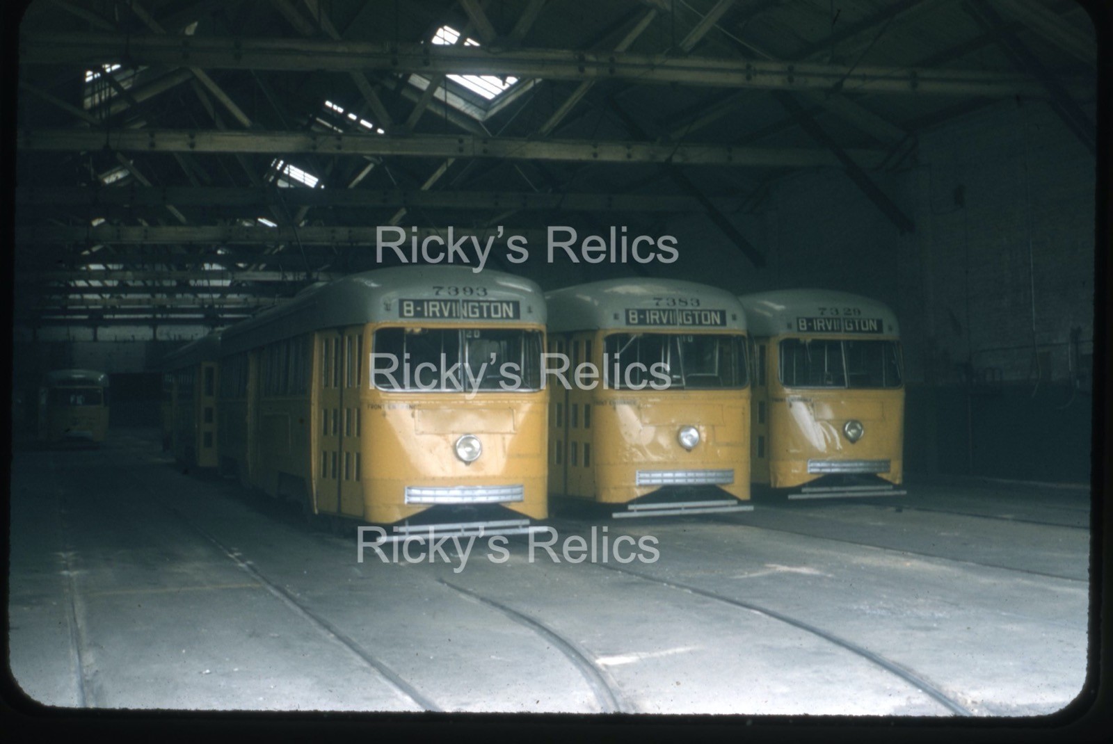 Original Slide BTC #7393/7383/7329 Batimore Transit 1957 RBK Irvington Carhouse