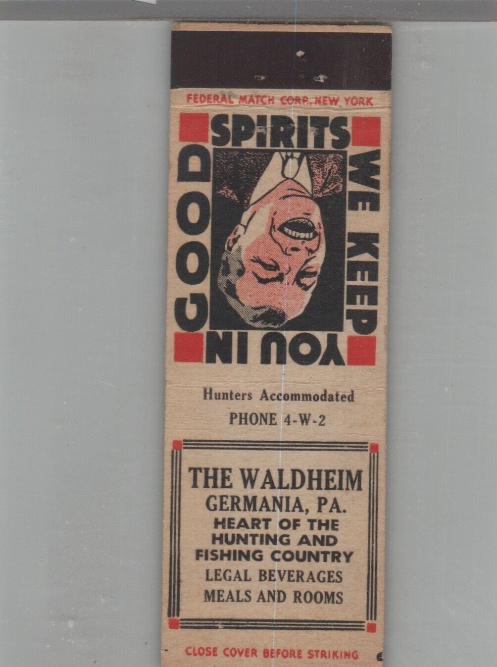 Matchbook Cover 1920s-30\'s Federal Match The Waldheim Germania, PA