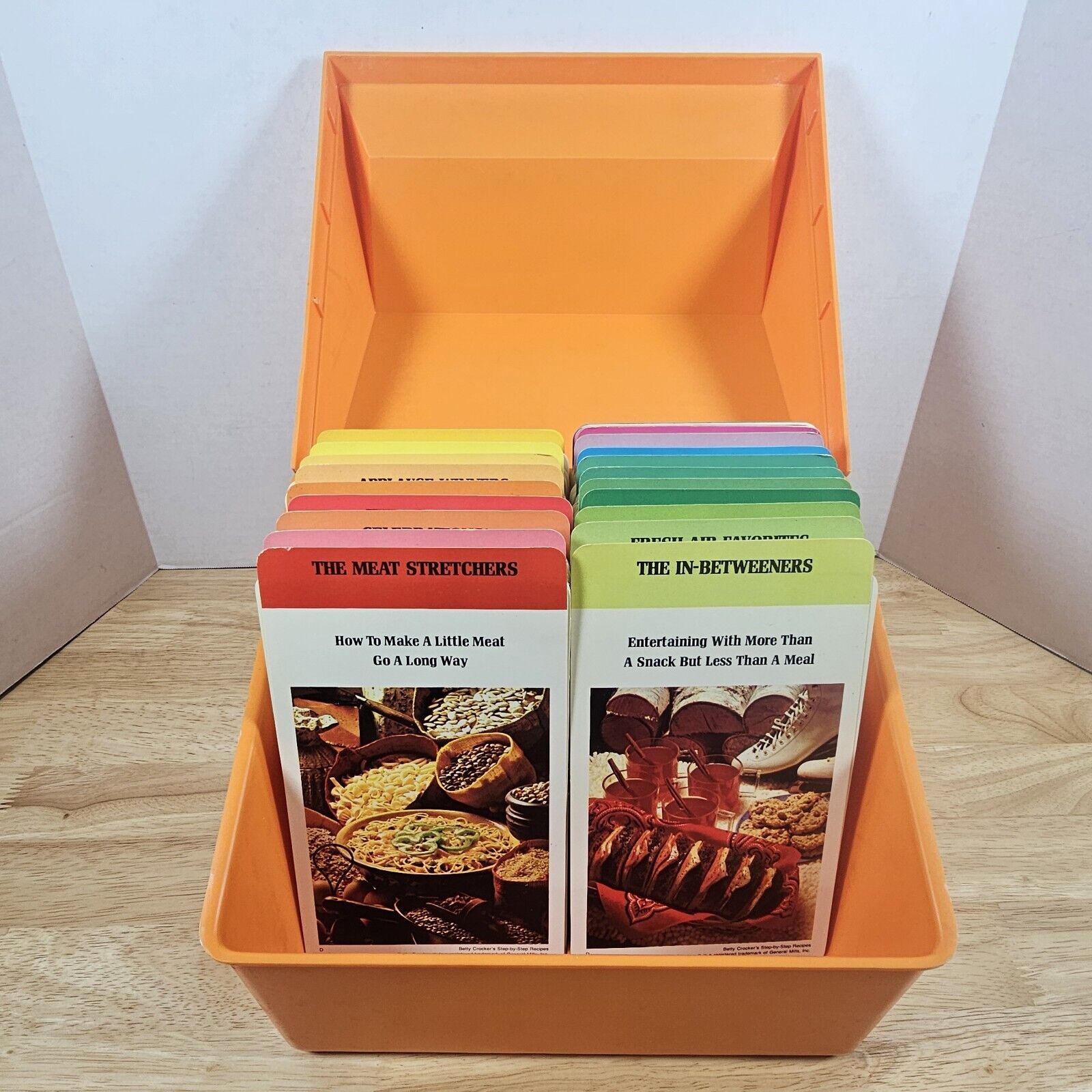 Vtg 1975 Betty Crocker Step By Step Recipe Card File Orange Box 18 Of 24 Sets
